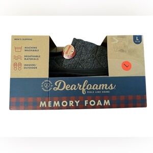 Dearfoams Mens Gray Memory Foam Slippers Size Large Comfort Moisturizer‎ Wicking